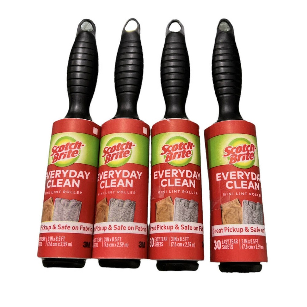 4 Scotch-Brite Everyday Clean Mini Lint Rollers 30 Sheets Each